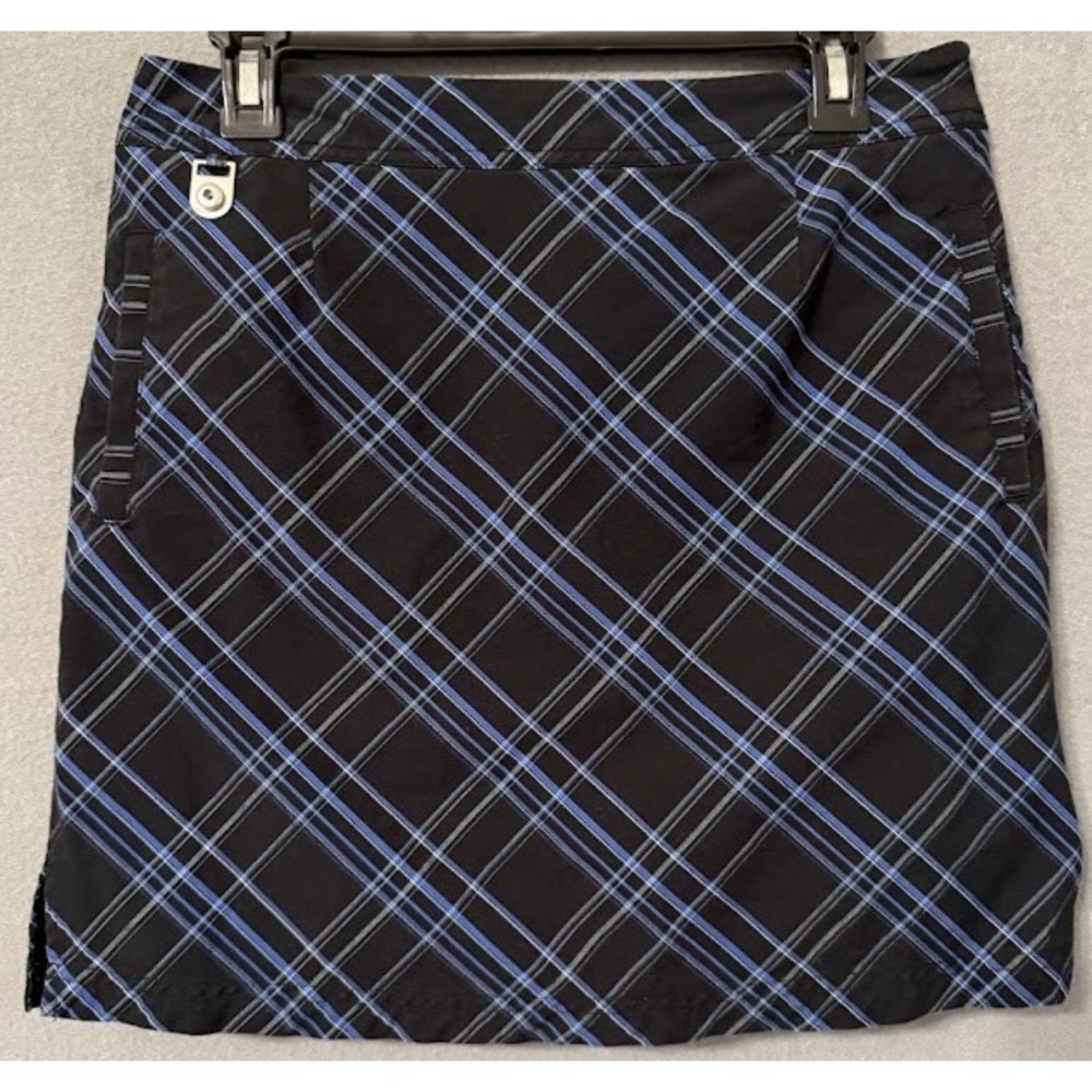 Golf‎ America Skirt Skort Golf  Women 4 Black Plaid Stretch Pockets Side Zip